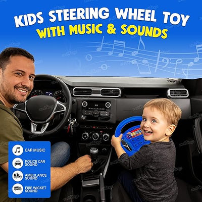 4 Toyz Kids Steering Wheel Toy with Music and MM Toys Sounds Rotating Wheel Car Police Ambulance Fire Siren Effects Fun Play Toy (Random Color)