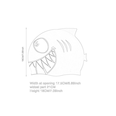 Outline of a shark mouth design with measurements on a white background