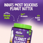 Alpino chocolate peanut butter smooth jar with green lid and front label text