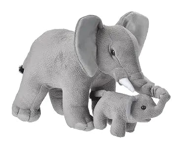 Wild Republic plush elephant set with a large gray elephant and matching baby elephant
