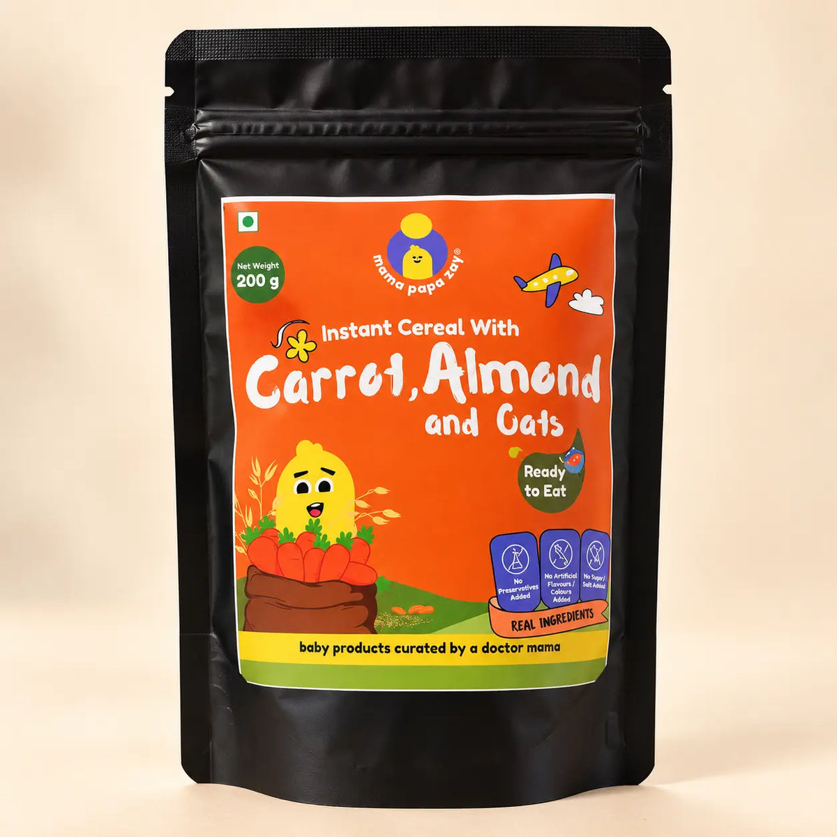 MamaPapaZay Instant Baby Cereal with Carrot, Almond & Oats, 200 g | Ready-to-Eat Baby Food