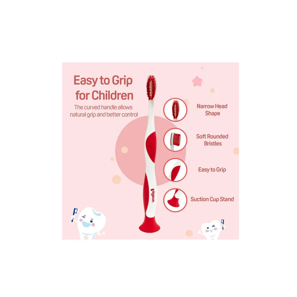 Pigeon Kids Toothbrush with free Tooothpaste, Soft Rounded Bristles Baby & Kids Toothbrush with Easy-Grip Handle, BPA-Free Child-Safe Material, Gentle Oral Care Toothbrush for Toddlers & Growing Kids (2 Years+)