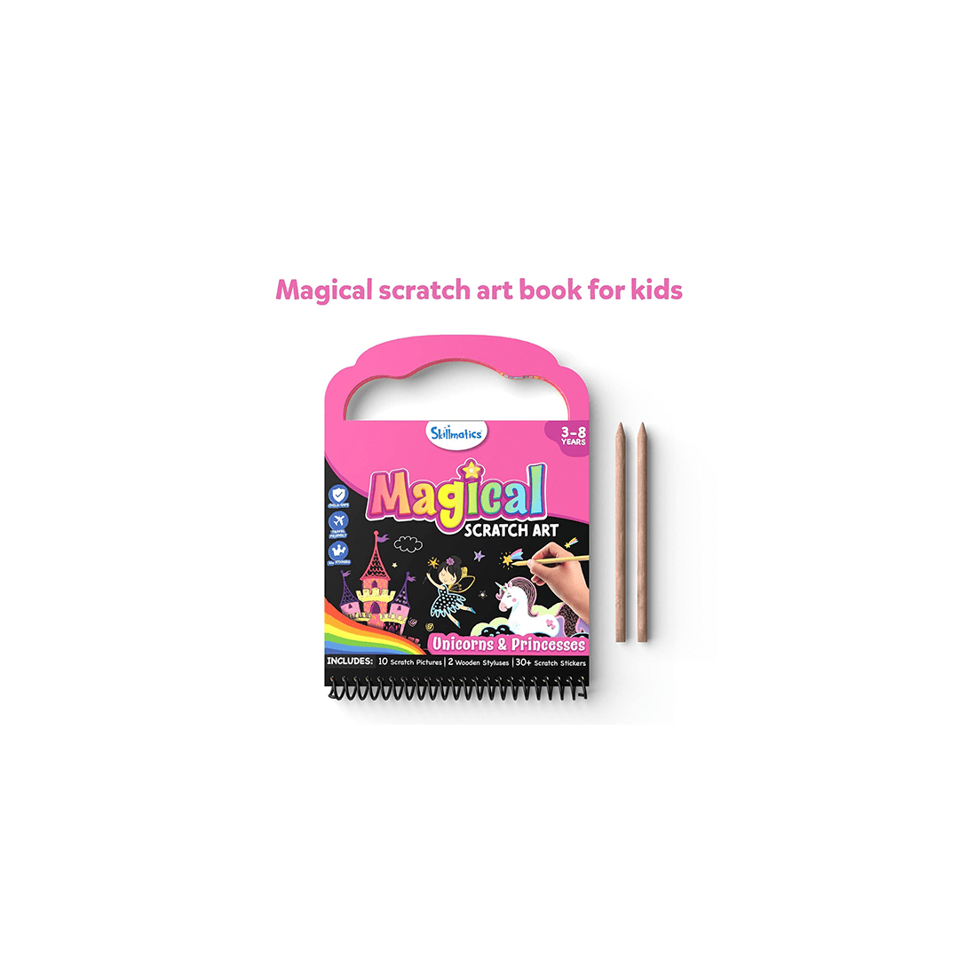 Skillmatics Toys Skillmatics Travel Friendly Magical Scratch Art Book: Unicorns & Princesses (ages 3-8)