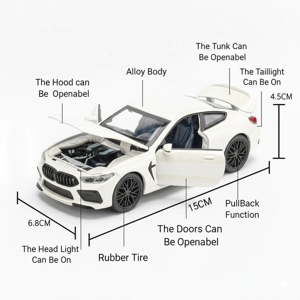 CCA 1:23 BMW M4 Die-Cast Car with Openable Hood & Doors, Toy Vehicle for Kids