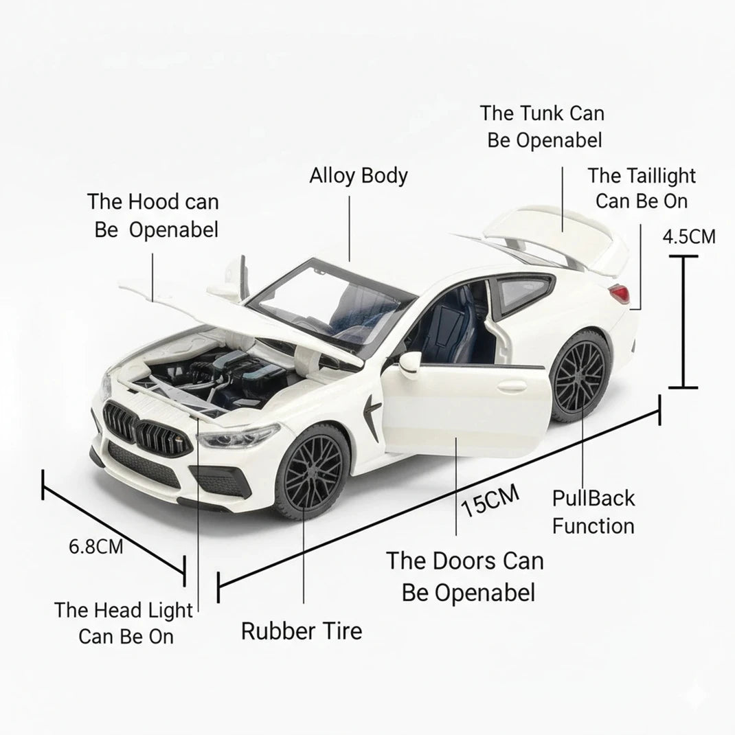 CCA 1:23 BMW M4 Die-Cast Car with Openable Hood & Doors, Toy Vehicle for Kids