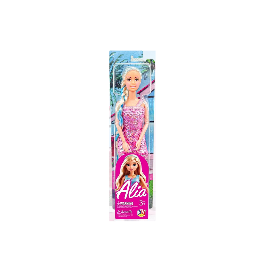JUGU Alia Doll Wearing Sparkly Dress and Braided Soft Hair, Pair of Heels