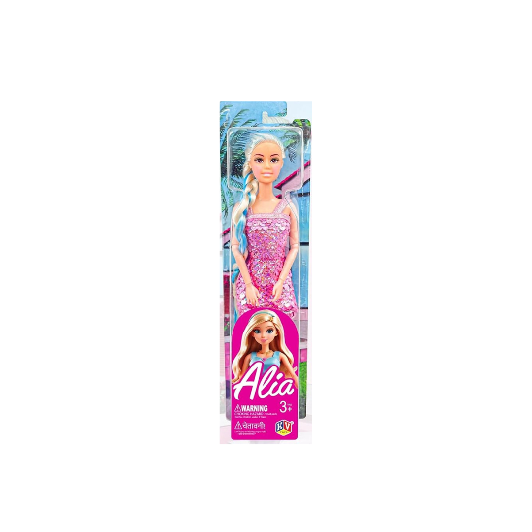 JUGU Alia Doll Wearing Sparkly Dress and Braided Soft Hair, Pair of Heels