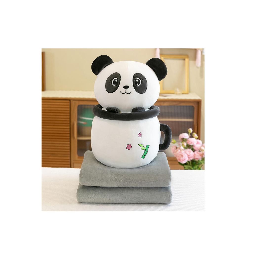 Panda Plush Toy with Blanket Gift Set, 60 cm | Soft Stuffed Panda with Hidden Blanket in Pot, Birthday & Baby Shower Gift