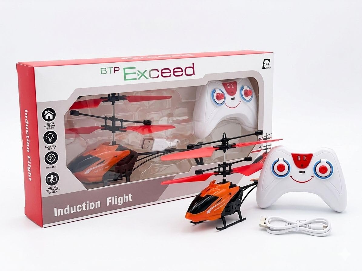 Toy Gallery Exceed Induction Flight Helicopter with Remote Control & USB Rechargeable LED Flying Toy (6+ Years)