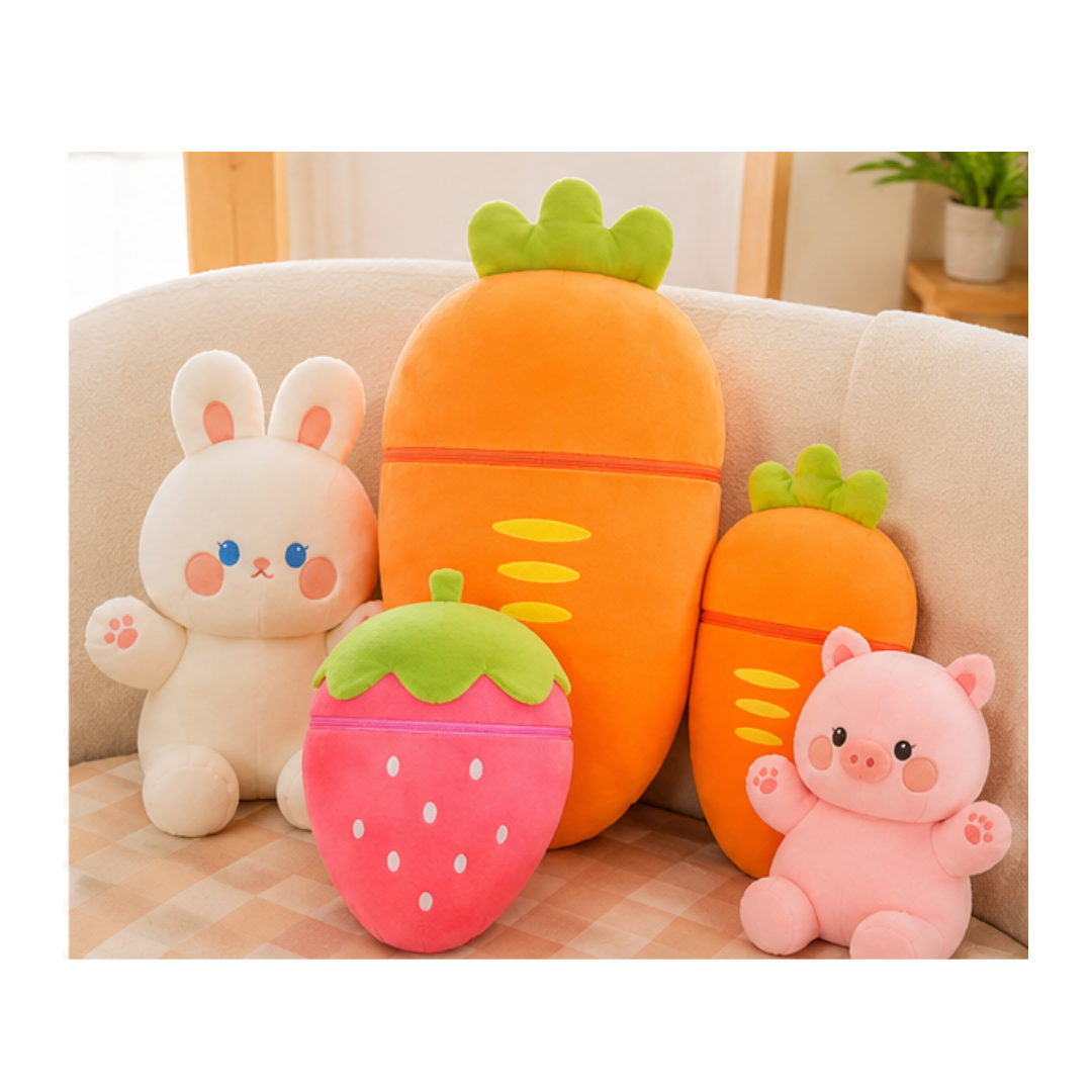 Rolex Fruit Rabbit Plush Toy – Soft Stuffed Bunny & Fruit Cushion for Kids (Colour & Design as per Availability) | Ages 3+