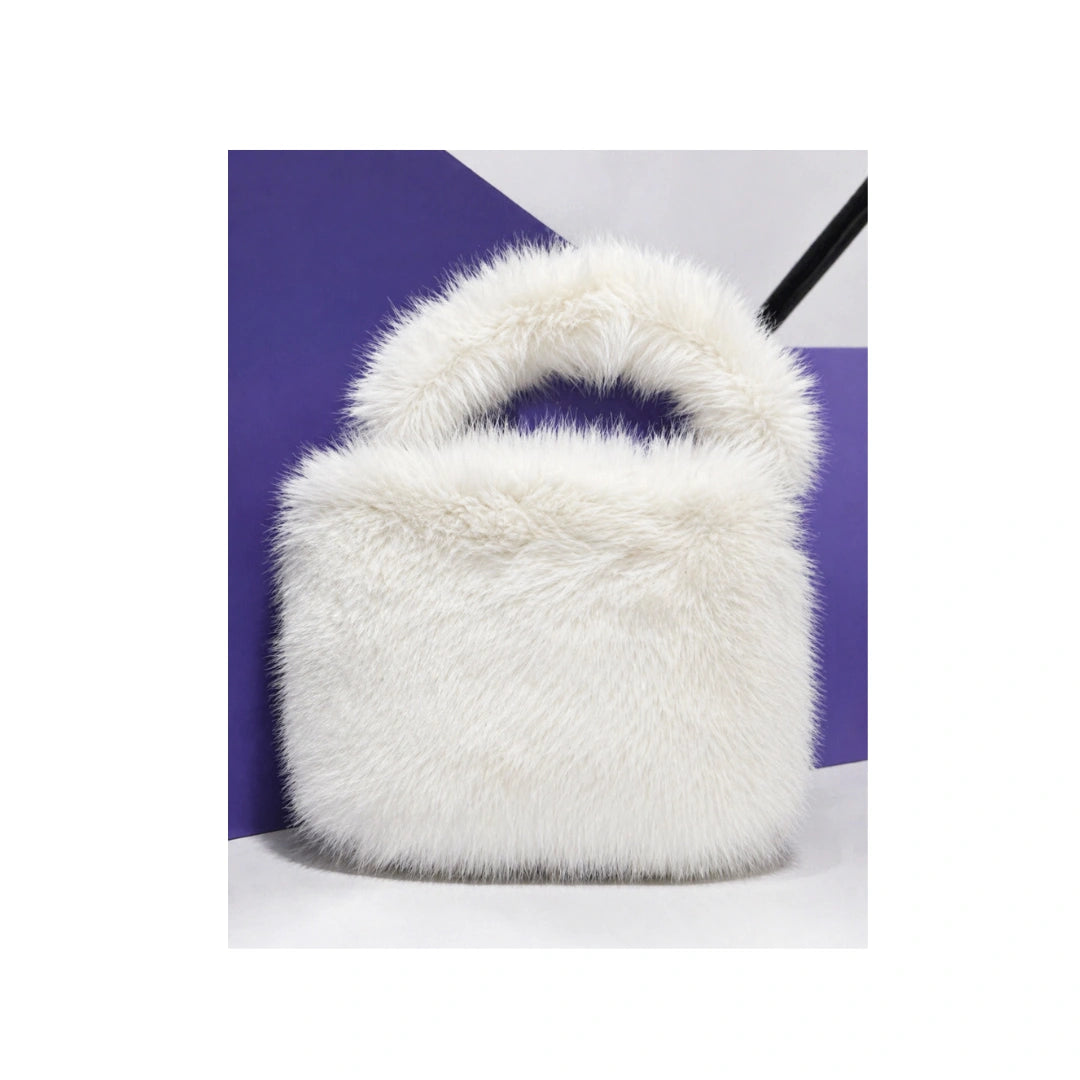 Fluffy Faux Fur Mini Tote Bag for Women & Girls - Soft Bucket Style