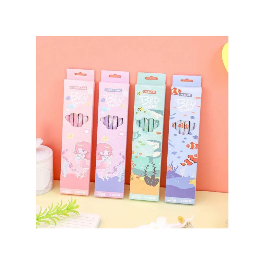 Deep Sea Theme 2B Pencil Set - Ocean Character Writing Pencils for Kids