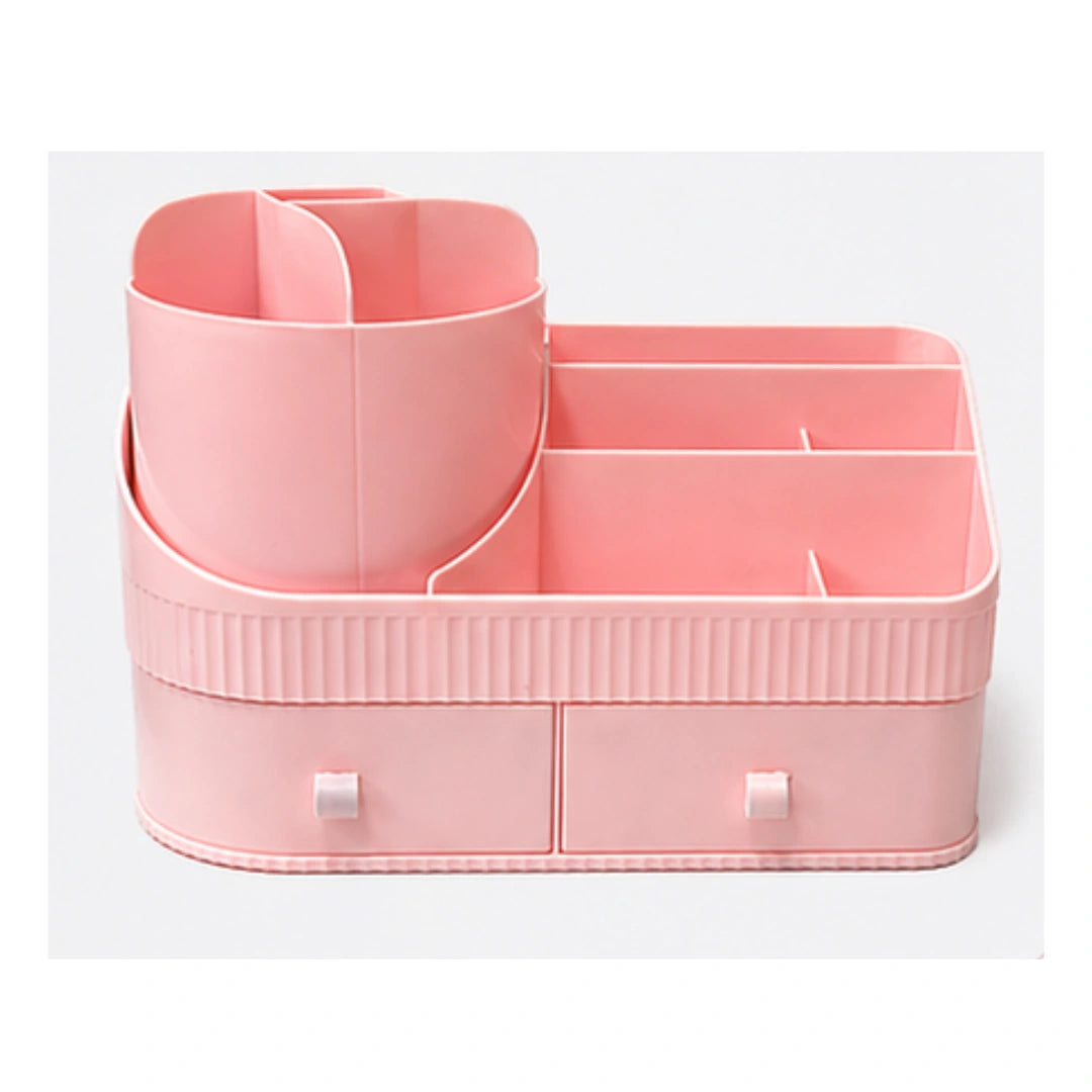 Desk Organizer with 2 Drawers & Rotating Pen Holder - Stationery & Makeup