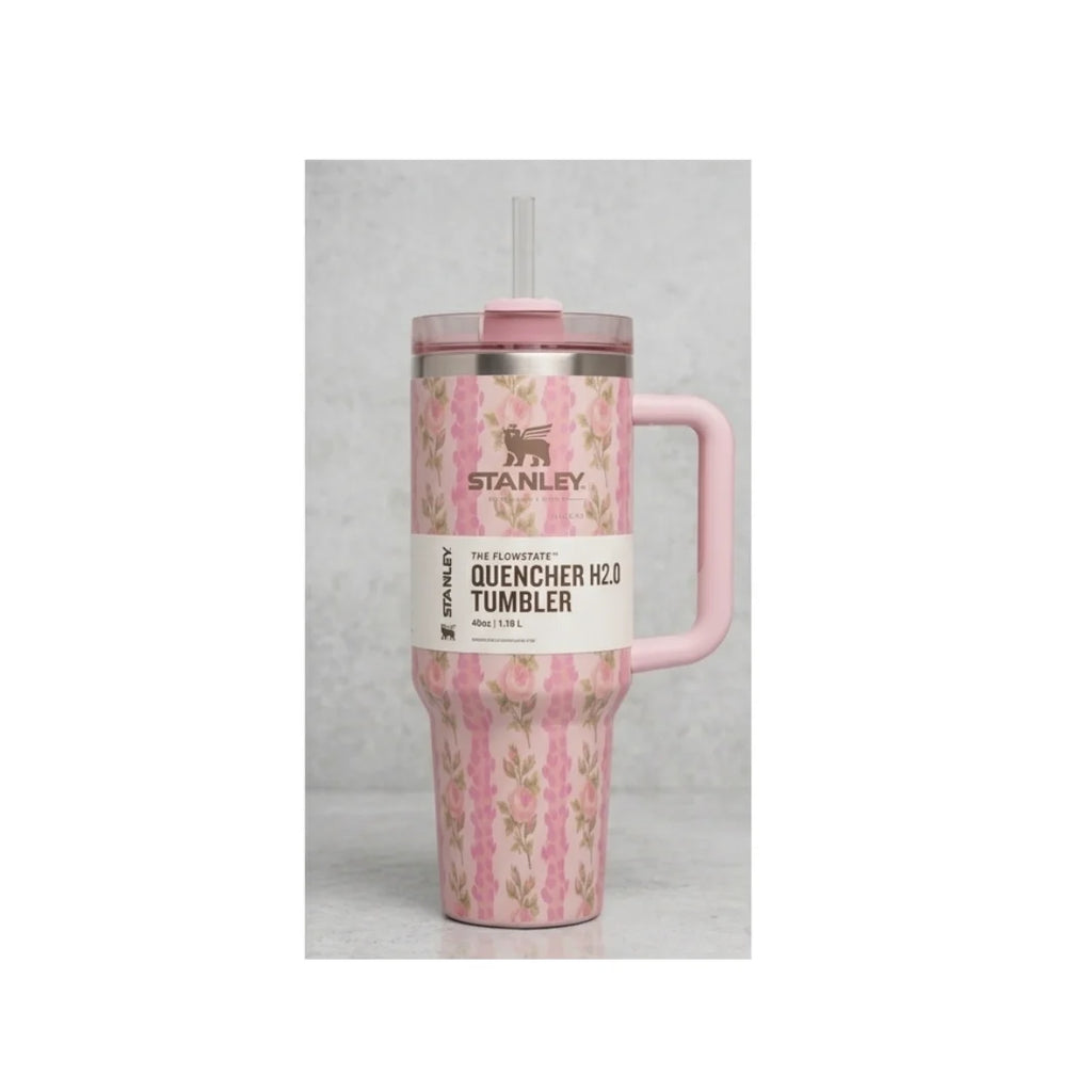 Floral Insulated Tumbler with Handle & Straw - Large Capacity, Leakproof