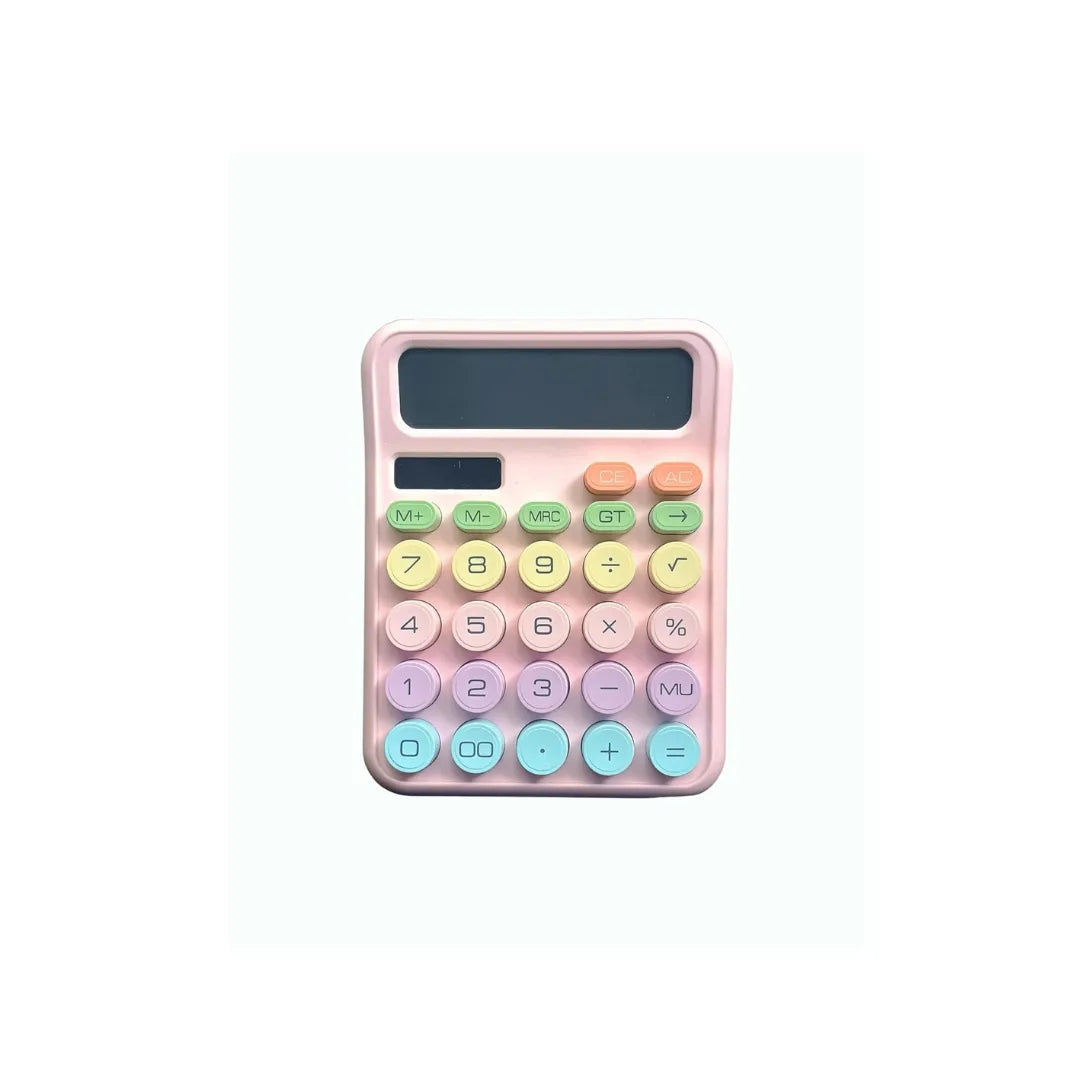 Cute Pastel Calculator - Large Display, Soft-Touch Buttons, Pink Desk Design