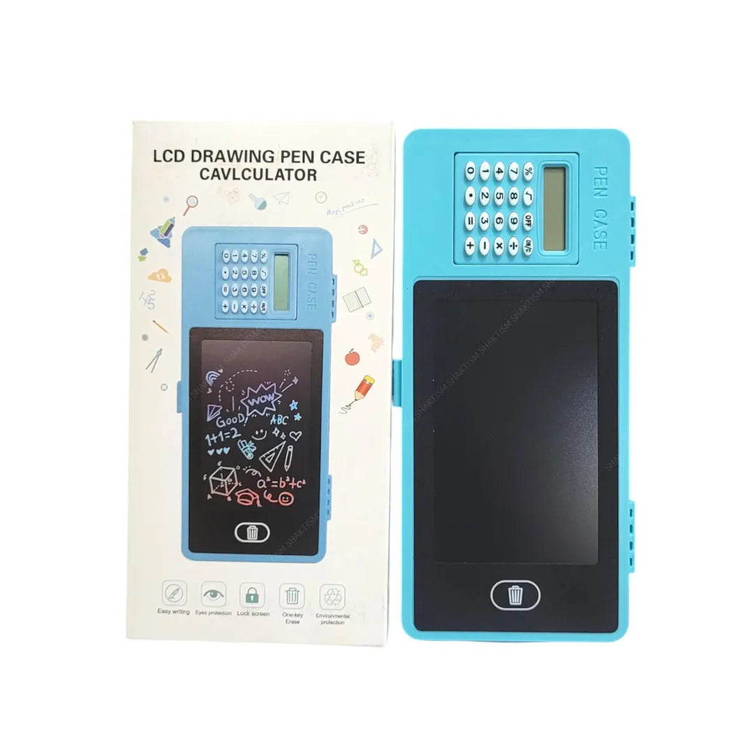 3-in-1 LCD Writing Tablet with Pencil Box & Calculator - Reusable Drawing Pad