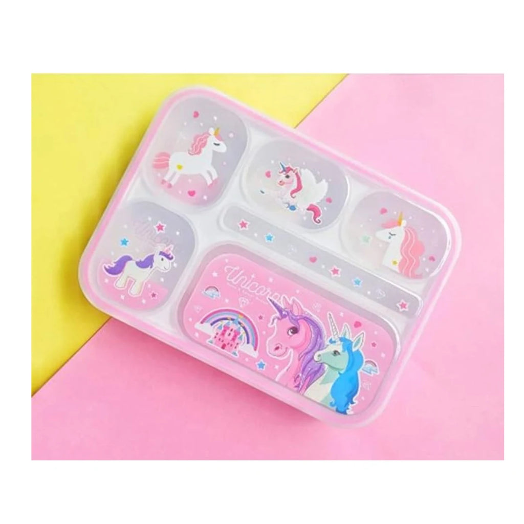 Kids 5-Compartment Cartoon Lunch Box - Stainless Steel with Spoon