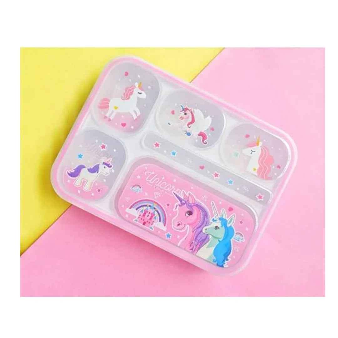 Kids 5-Compartment Cartoon Lunch Box - Stainless Steel with Spoon