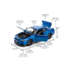 1:24 Scale Nissan Skyline GTR-R34 Diecast Models Alloy Diecast Toy Car Model Sound Light Pull Back Car Toy for Kids (Blue)