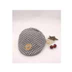 Kids Plaid Beret Cap - Classic Checkered Cotton Hat with Leather Patch