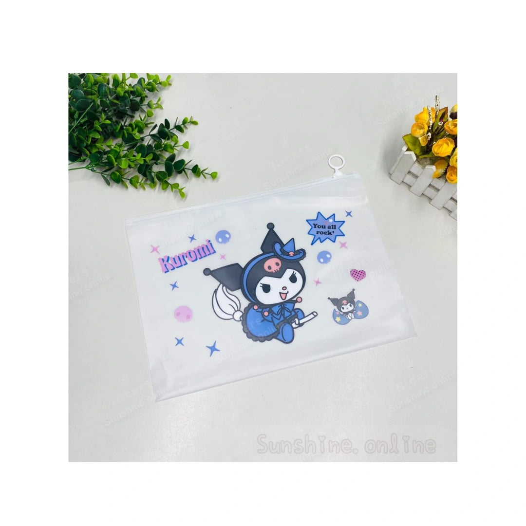 Kuromi A4 Zipper File Bag - Transparent Document Pouch for School & Girls