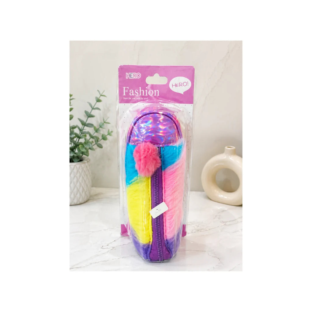 Rainbow Plush Pencil Pouch - Colourful Zipper Case for Girls