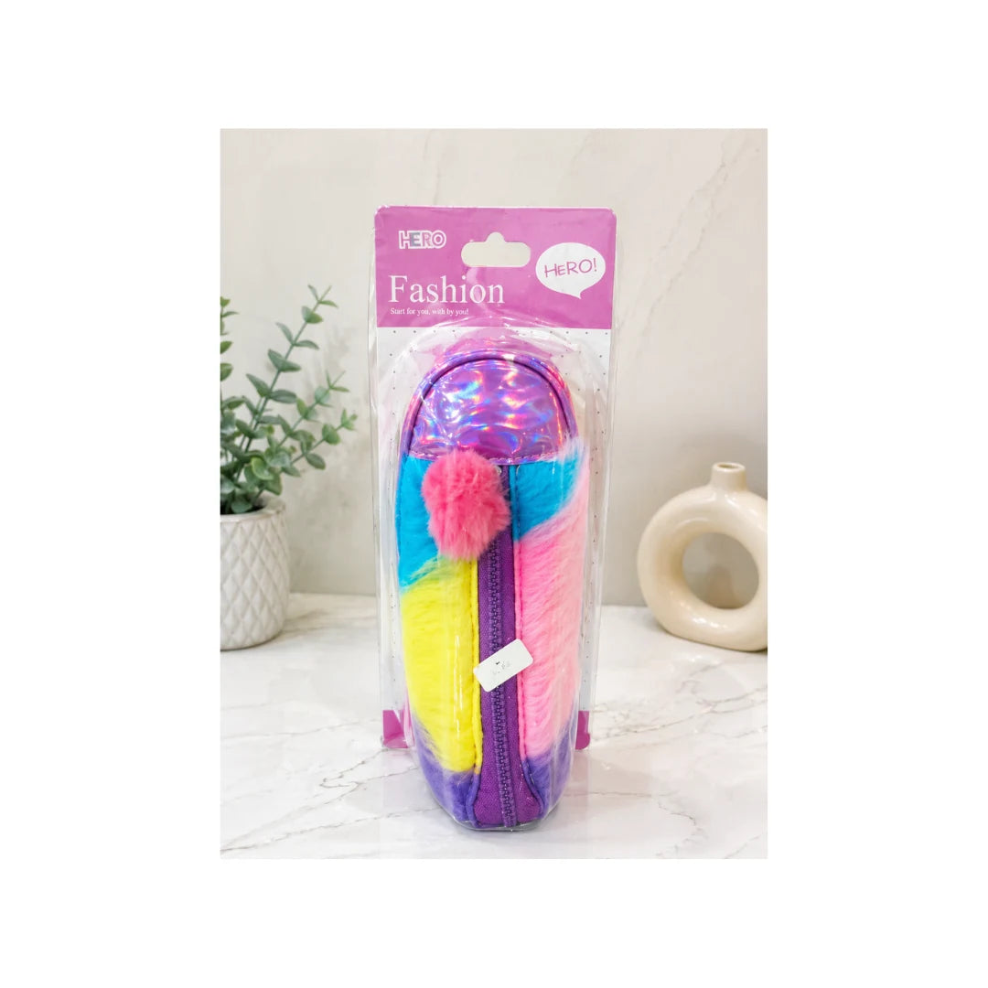 Rainbow Plush Pencil Pouch - Colourful Zipper Case for Girls