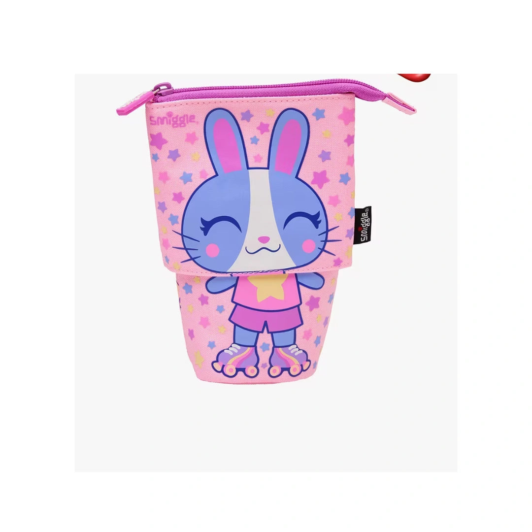 Bunny Pop-Up Pencil Case - Stand & Slide Pink Stationery Box with Rabbit Design