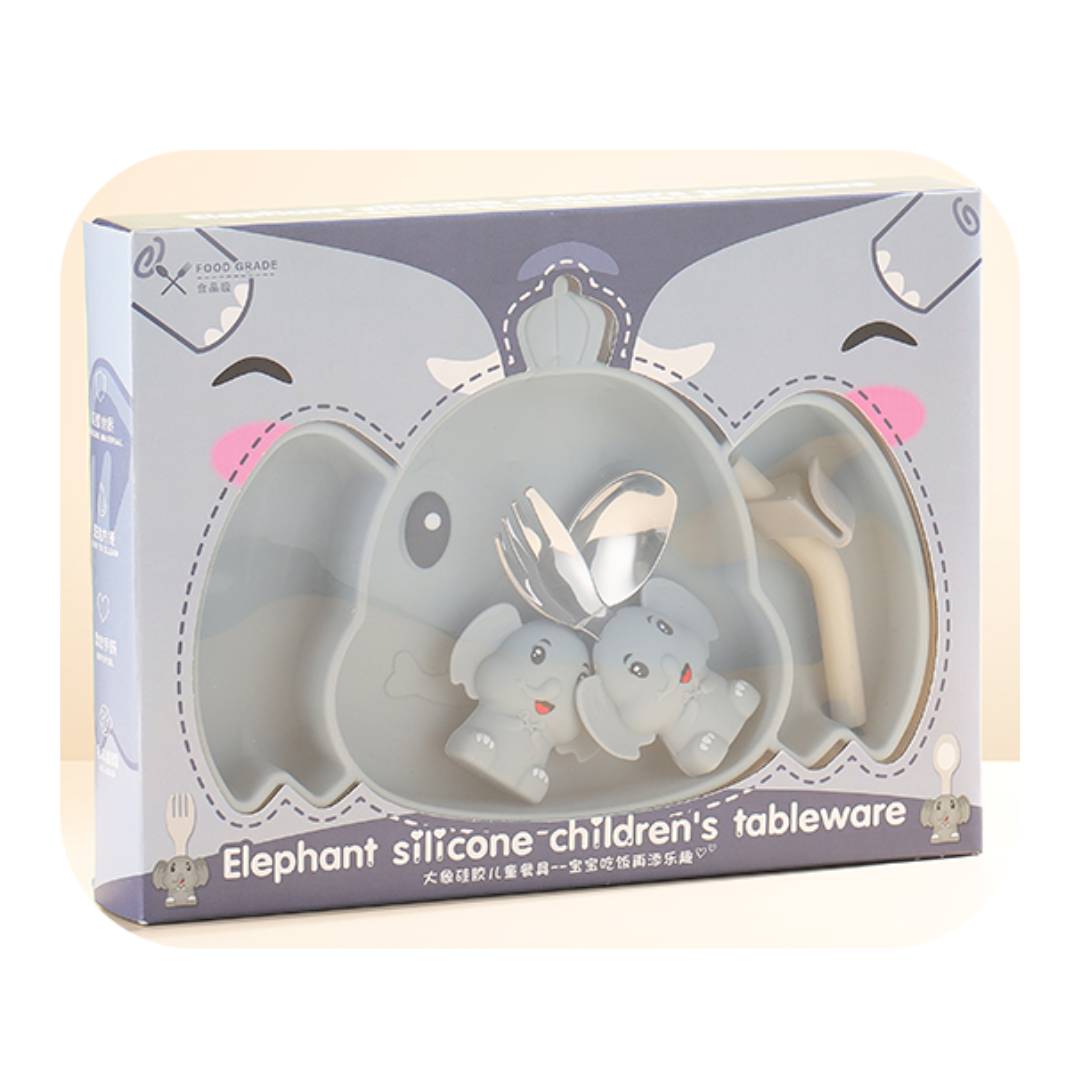 Ub Collection Elephant Silicone Children's Tableware Set Recommended for 6+ Months Random Colour as per Availability