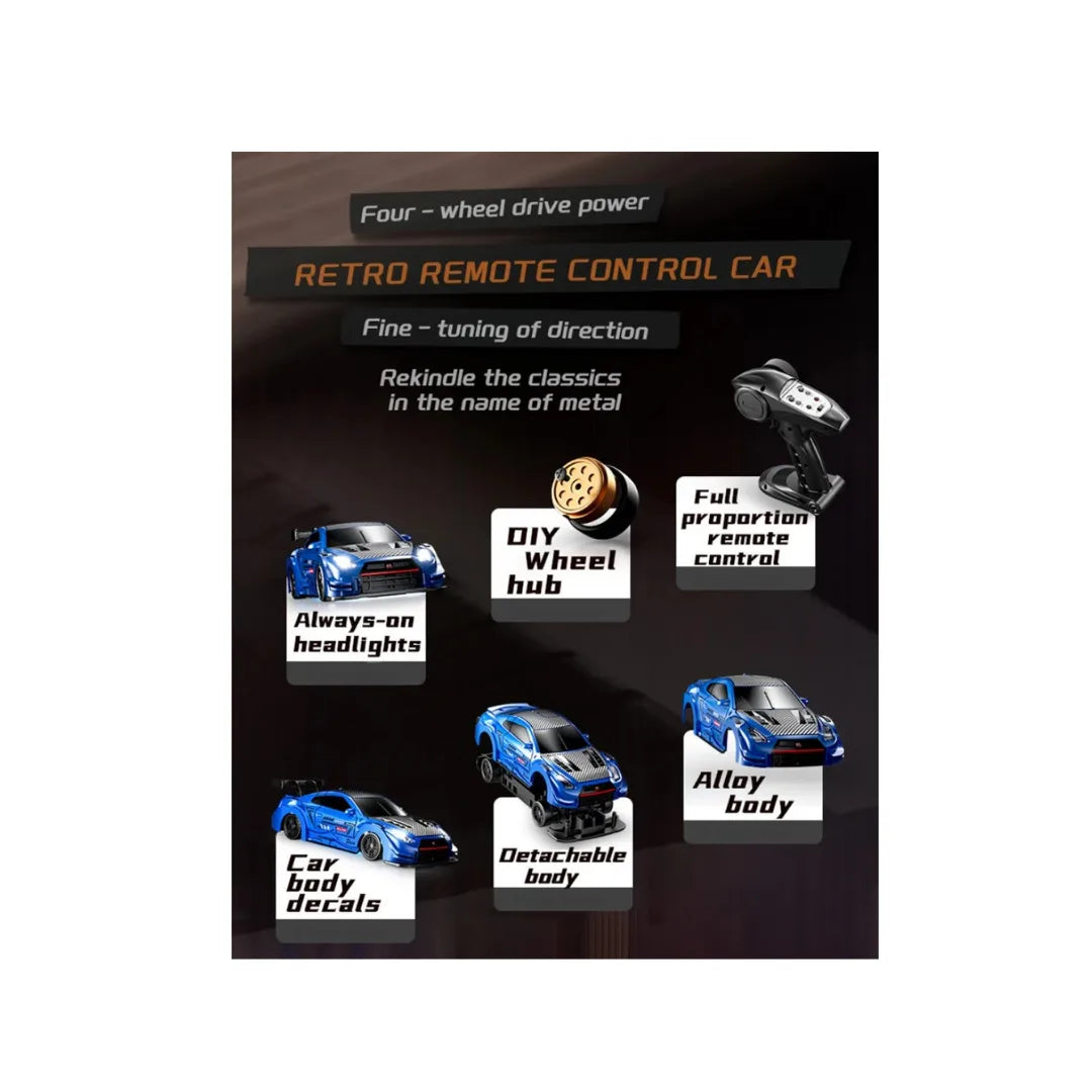 1:43 scale M4 metal body 4WD RC drift car with gyro and 2.4GHz remote control