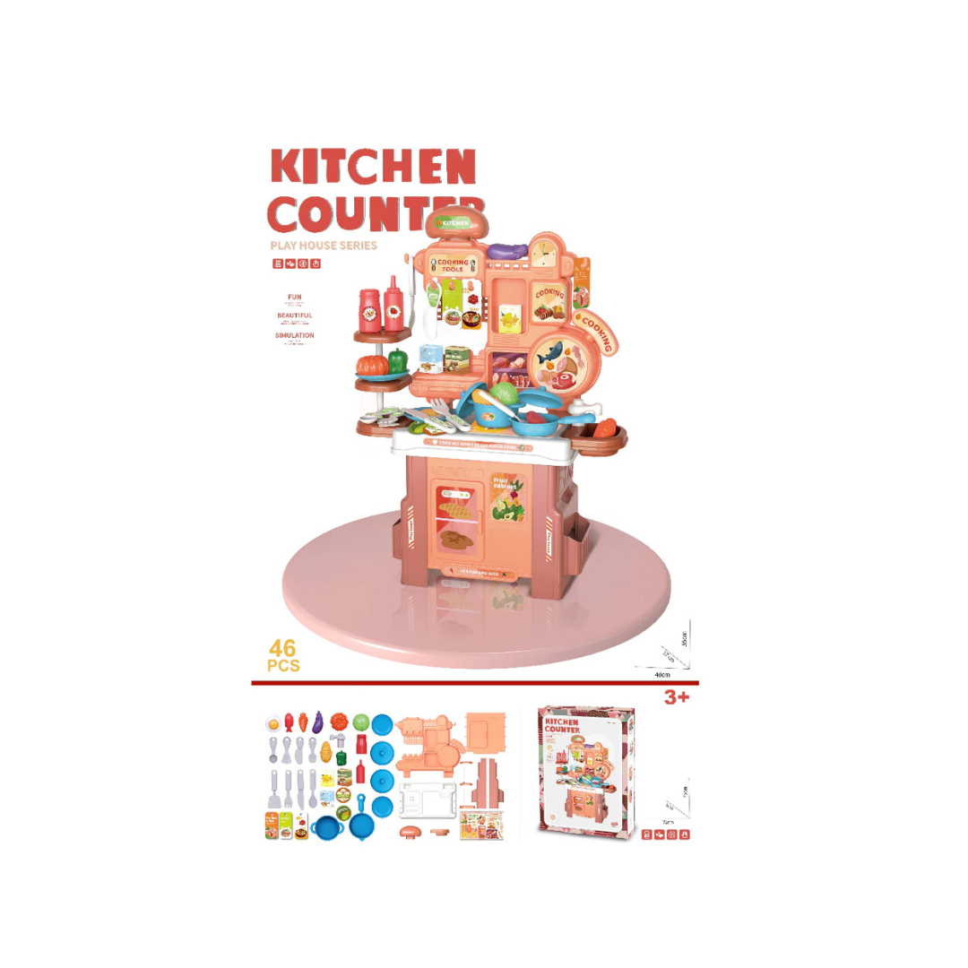 46 PCS Kids Kitchen Counter Pretend Play Cooking Set
