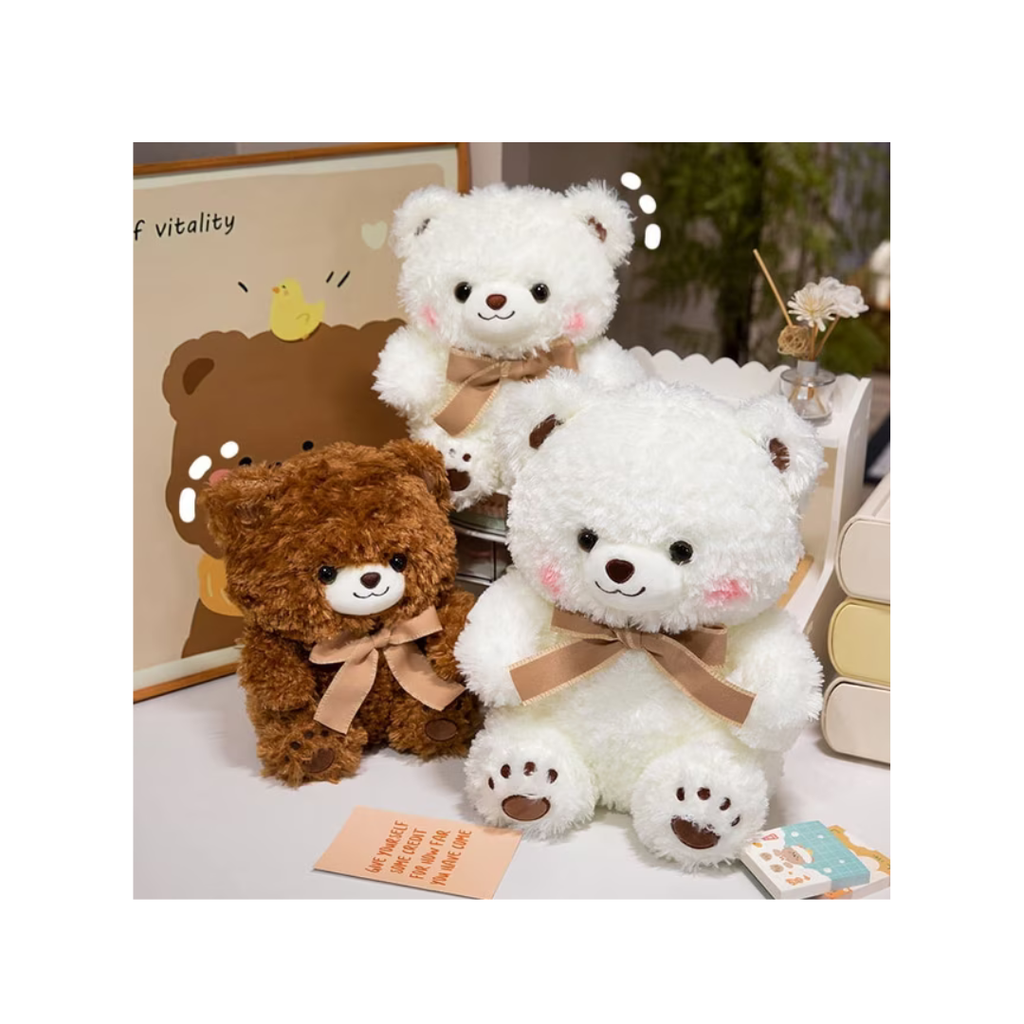 Soft Plush Teddy Bear with Ribbon Bow Cute Stuffed Toy