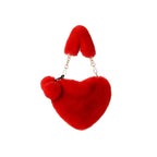 Heart Shape Fur Purse with Chain Strap - Fluffy Crossbody Bag, Red