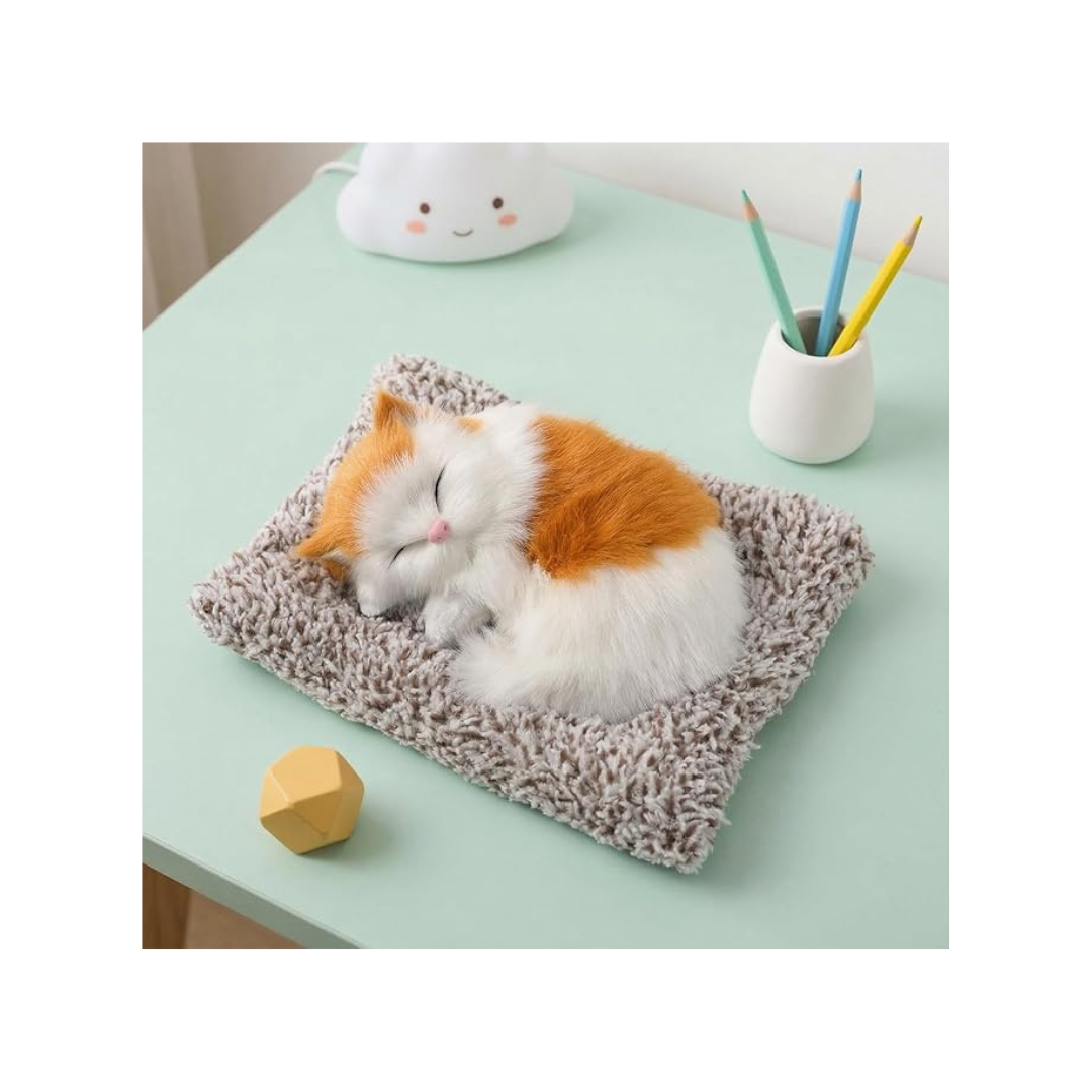 Sleeping Kitten Plush Cushion Toy with Music & Activated Carbon Pad