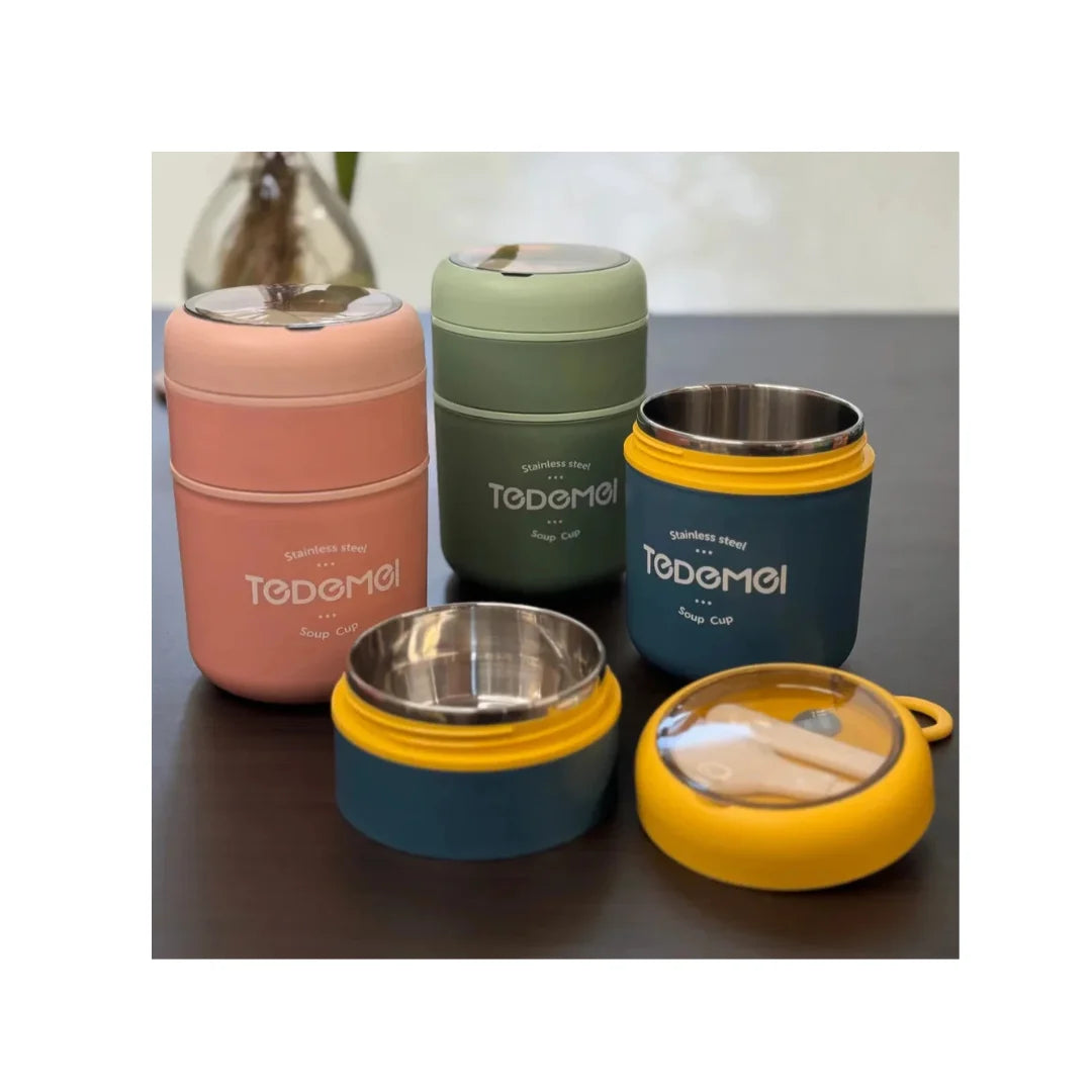 Stainless Steel Double Decker Food Jar - Insulated Leakproof Lunch Container