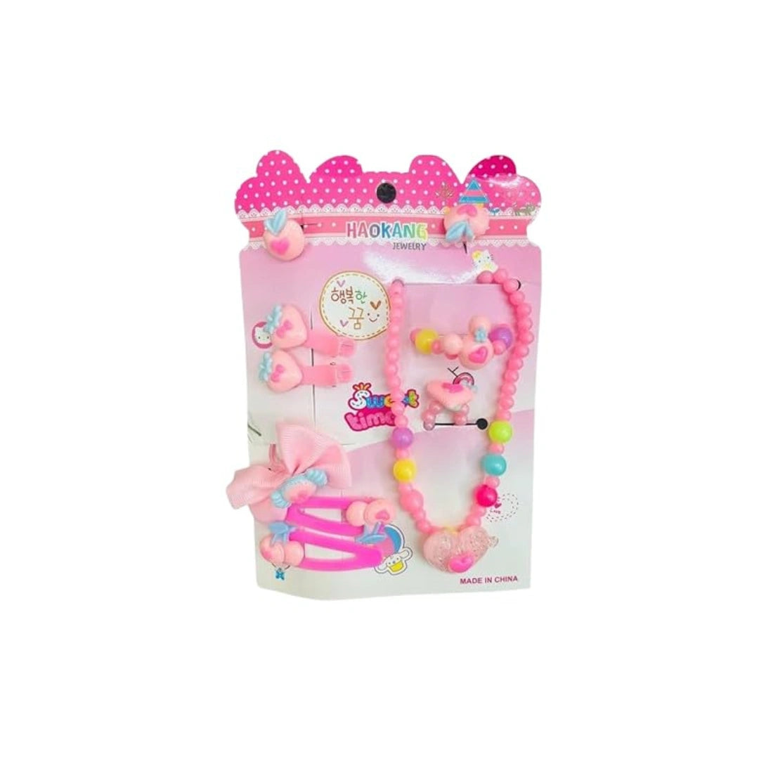Girls Jewellery & Hair Accessories Set - Necklace, Bracelet, Clips & Bow