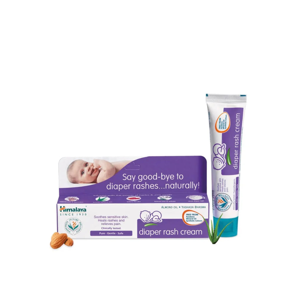 Himalaya diaper rash cream tube with purple label and baby icon