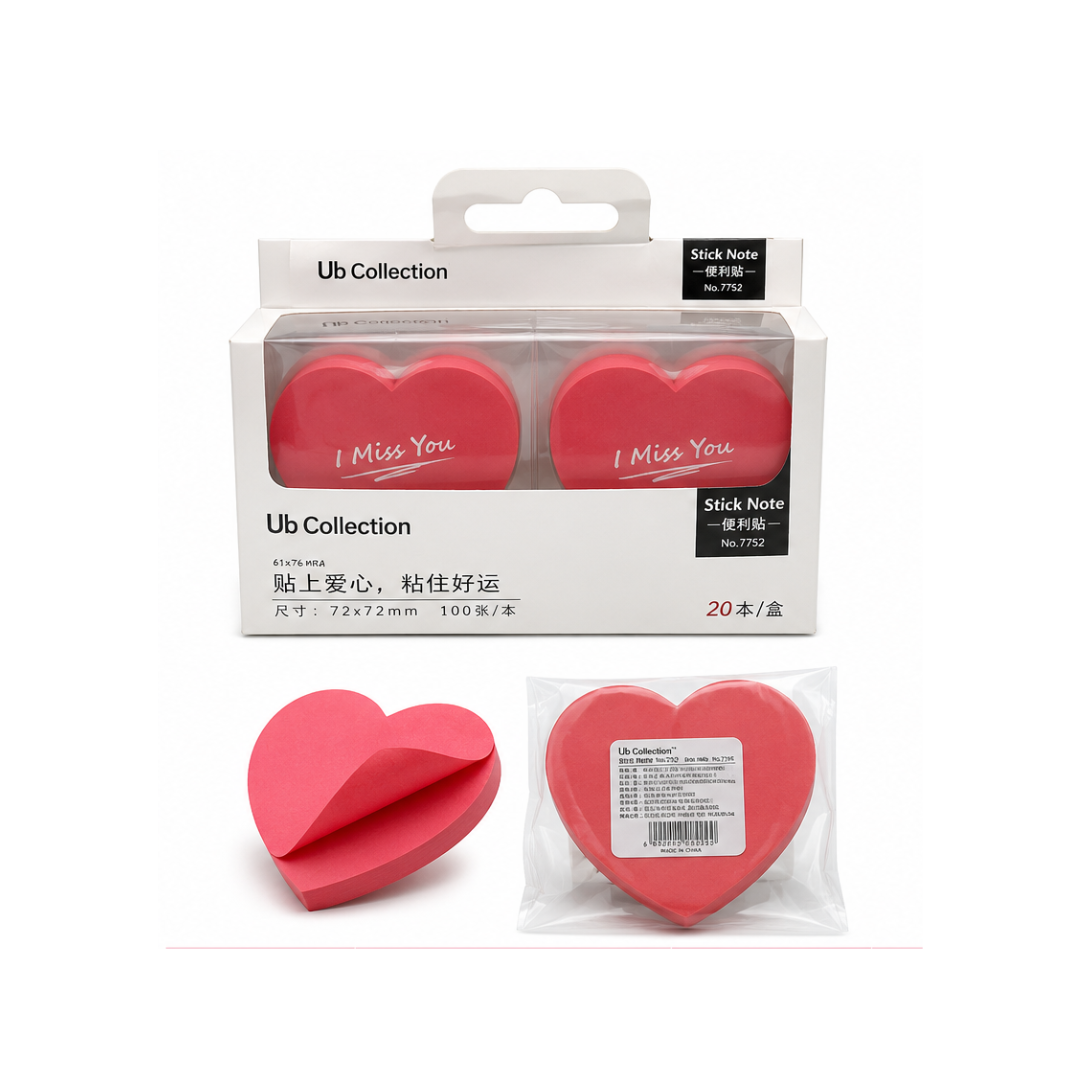 Ub Collection Love Heart Sticky Notes – Heart Shape Memo Pad, 100 Sheets (Colour May Vary)