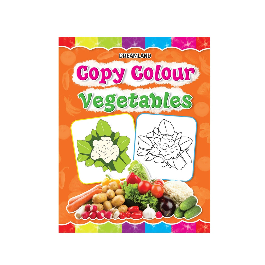 Dreamland Vegetables Copy Colour Book for Kids, 16 Educational Vegetable Illustrations with Names, Colouring Activity Book for Early Learn (3Years+)