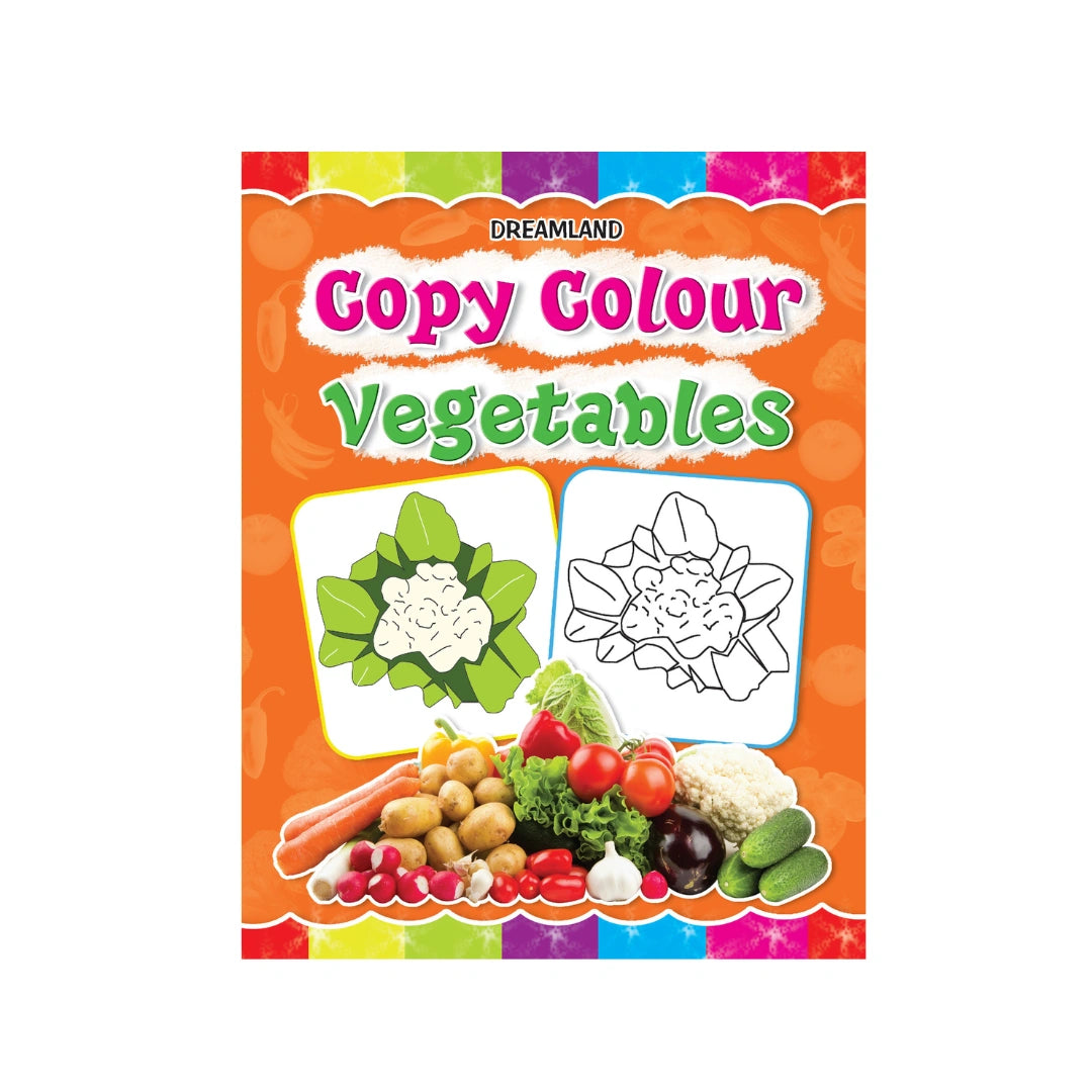 Dreamland Vegetables Copy Colour Book for Kids, 16 Educational Vegetable Illustrations with Names, Colouring Activity Book for Early Learn (3Years+)