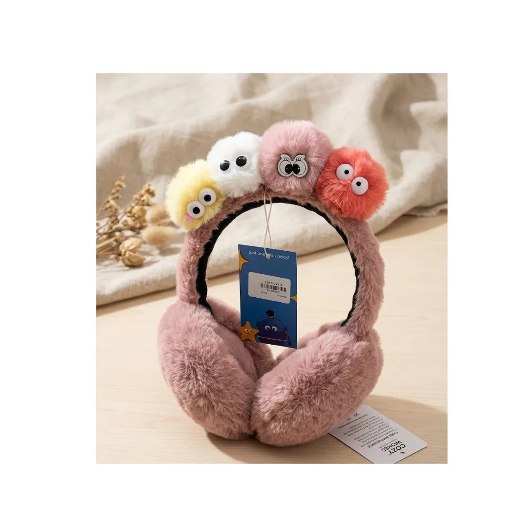 Monster Pom Pom Ear Muffs for Kids - Fluffy Faux Fur, Warm & Cute