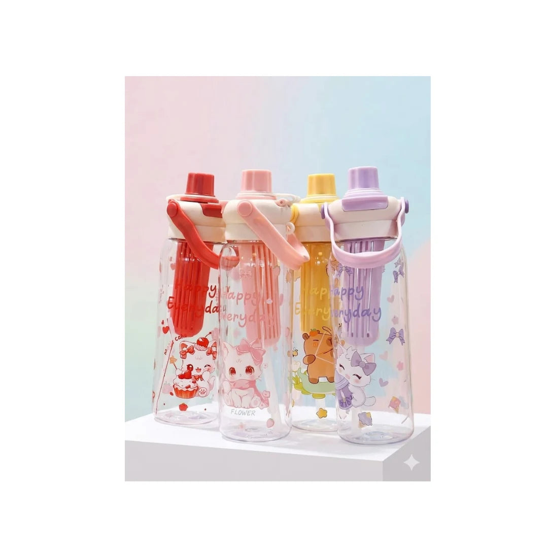 Kids Cat Water Bottle with Straw & Infuser - Cartoon Design, Leak-Proof