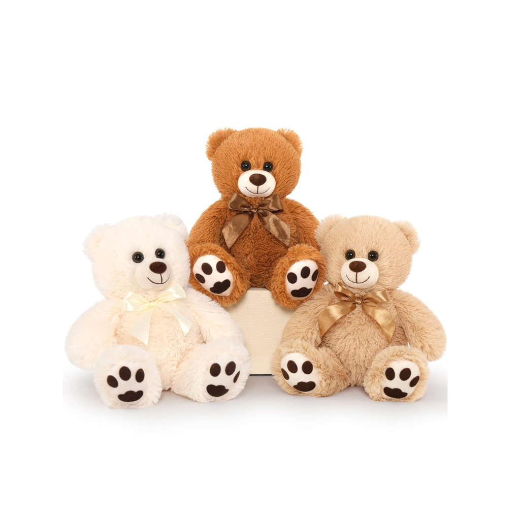 3-Pack Plush Teddy Bear Soft Stuffed Animals with Satin Bow for Kids & Gifts