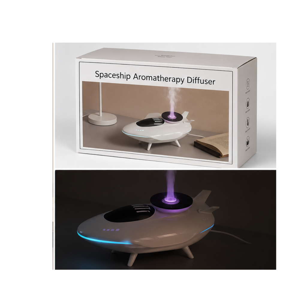 Spaceship Aromatherapy Diffuser with Cool Mist Humidifier & LED Ambient Light | USB Powered | Home & Office Aroma Diffuser