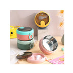 Round Stainless Steel Lunch Box - Insulated with Foldable Spoon & Fork
