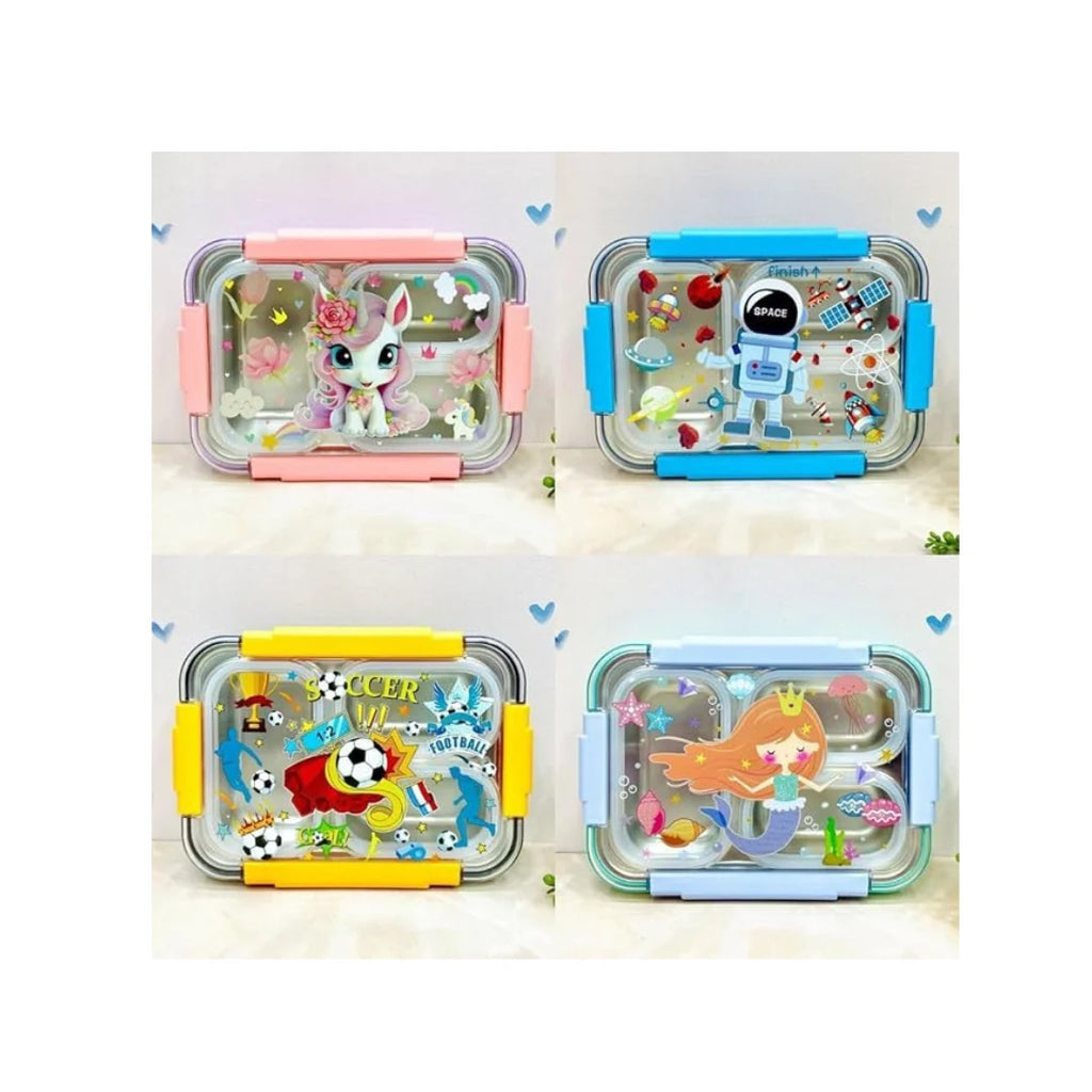 Kids 3-Compartment Bento Lunch Box - Stainless Steel with Chopsticks