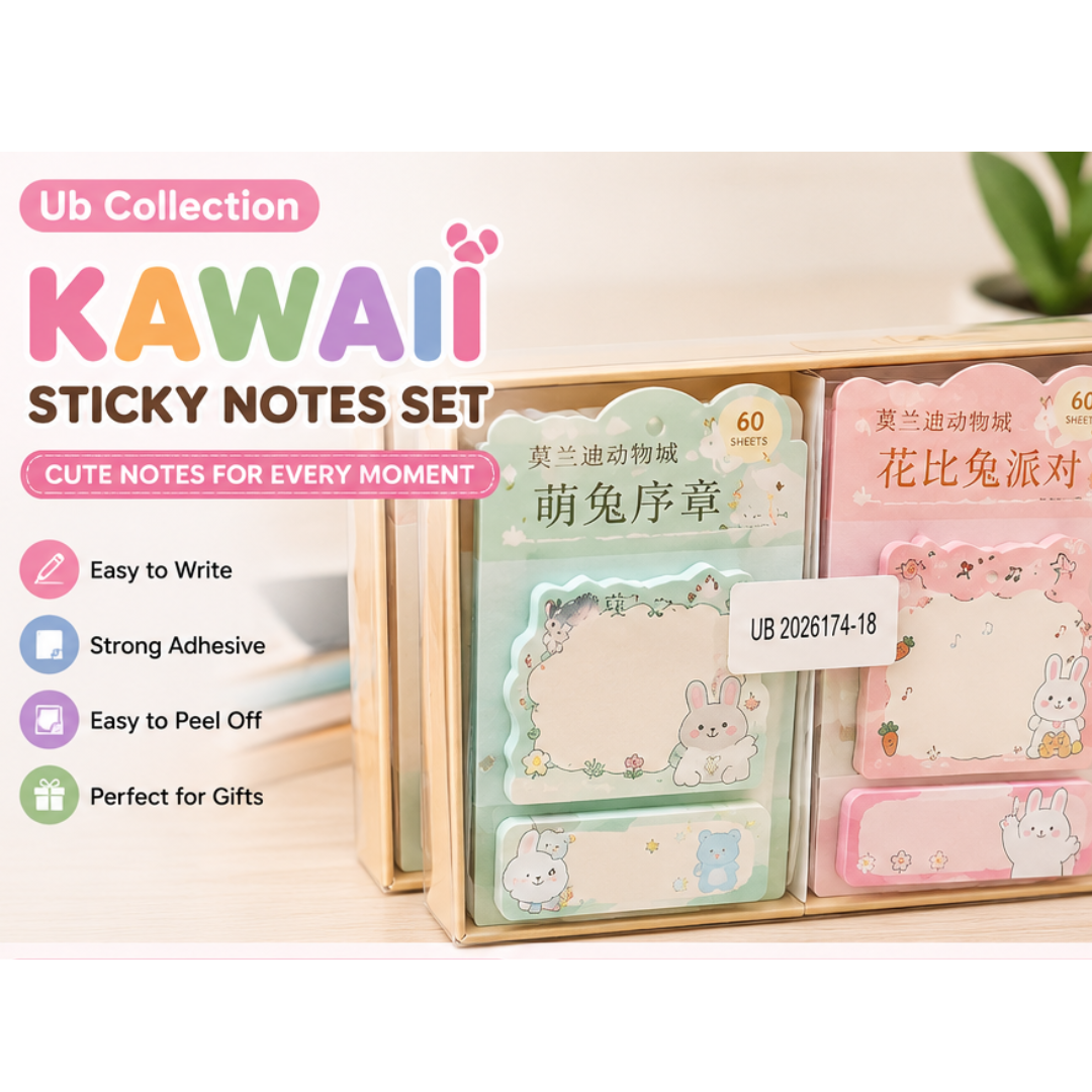 Ub Collection Kawaii Sticky Notes Set – Cute Animal Memo Pads with Page Markers (Colour & Design May Vary)