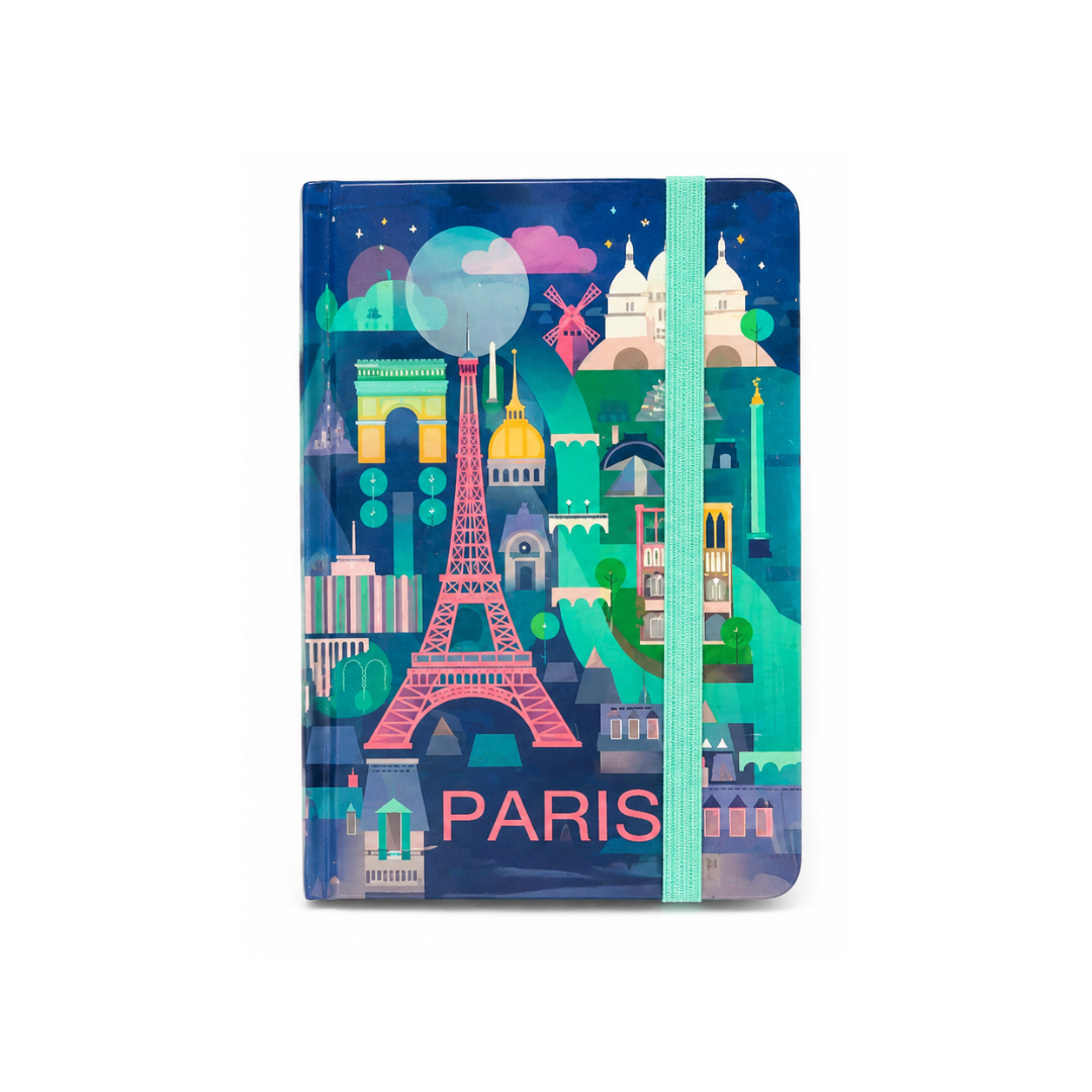 UB Collection Paris Mini Hardcover Notebook with Elastic Band | Pocket Journal | A7 Size | Ruled Pages | Colour May Vary