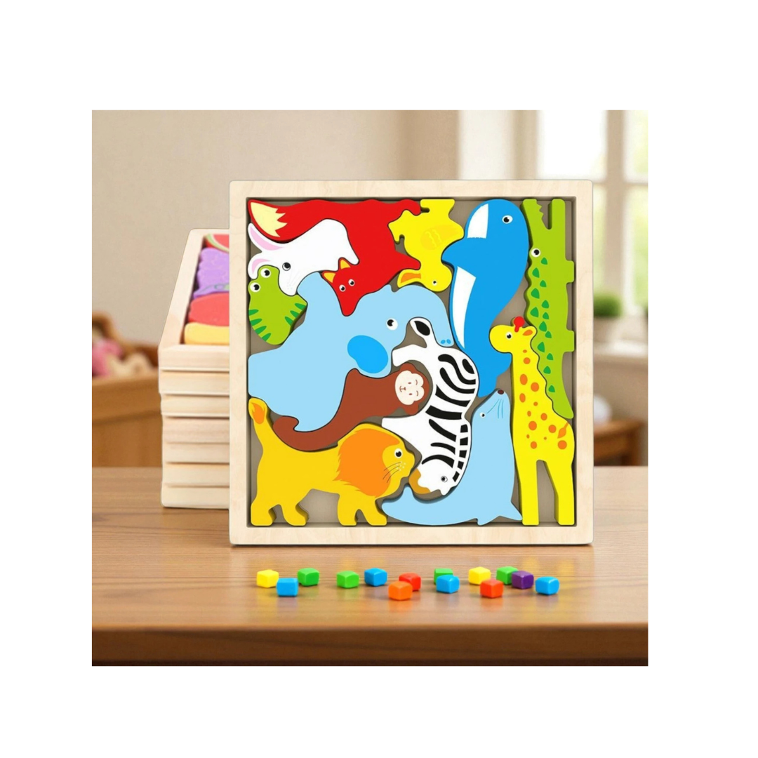 JB Impex Wooden Animal Jigsaw Puzzle Board – Educational Multicolor Learning Toy for Kids 3+ Years