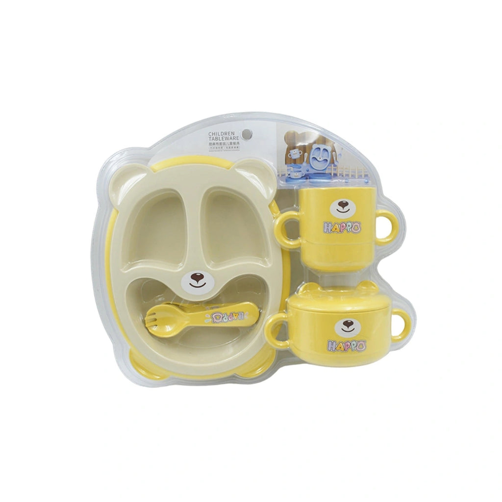 Happo Bear Kids Feeding Set - BPA-Free Divided Plate, Cup, Bowl & Cutlery